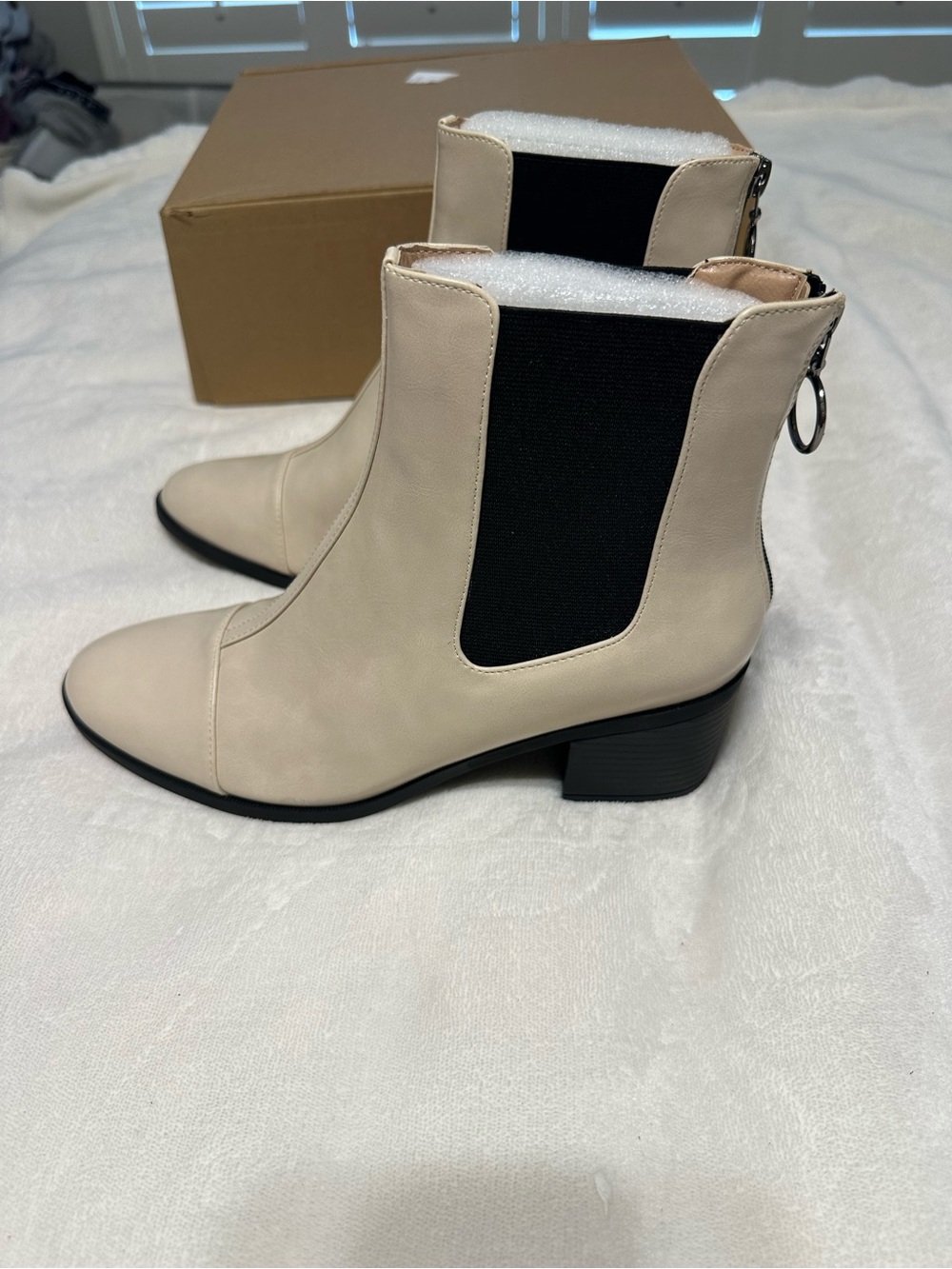 Journee Collection Cream Chelsea Ankle Boots with Back Ring Zip